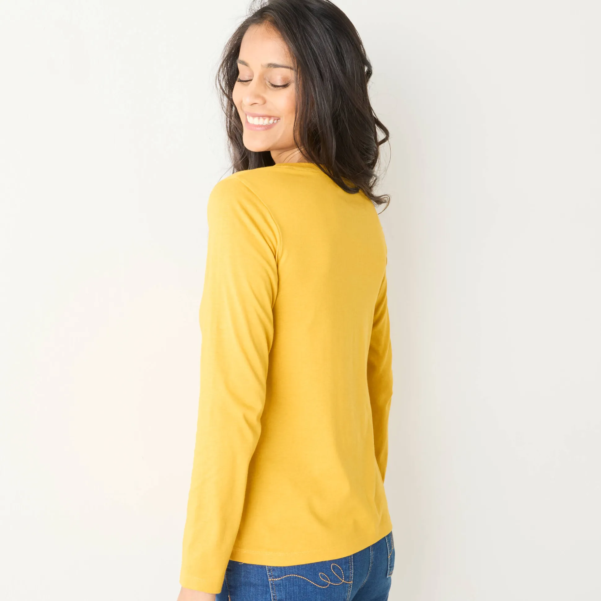 T-shirt met Tunesische hals en lange mouwen