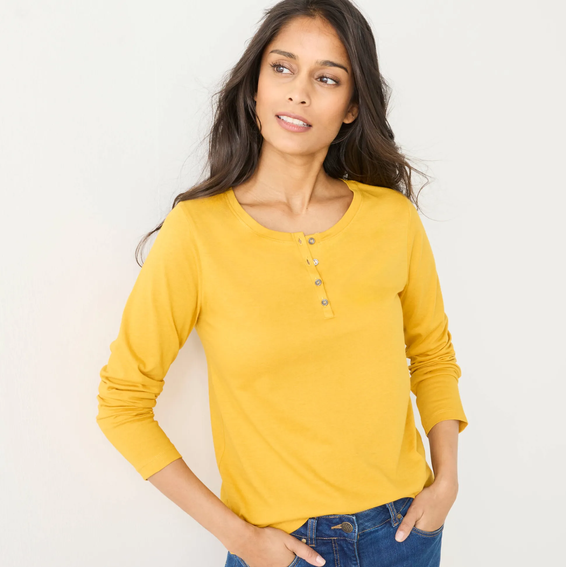 T-shirt met Tunesische hals en lange mouwen