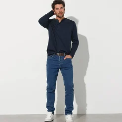 T-shirt met Tunesische hals en lange mouwen
