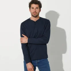 T-shirt met Tunesische hals en lange mouwen