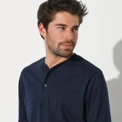 T-shirt met Tunesische hals en lange mouwen