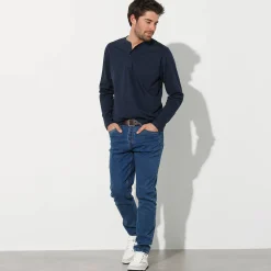T-shirt met Tunesische hals en lange mouwen
