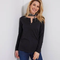 T-shirt met Tunesische hals en lange mouwen