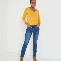 T-shirt met V-hals en lange mouwen