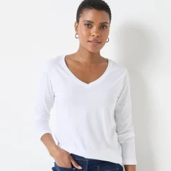 T-shirt met V-hals en lange mouwen