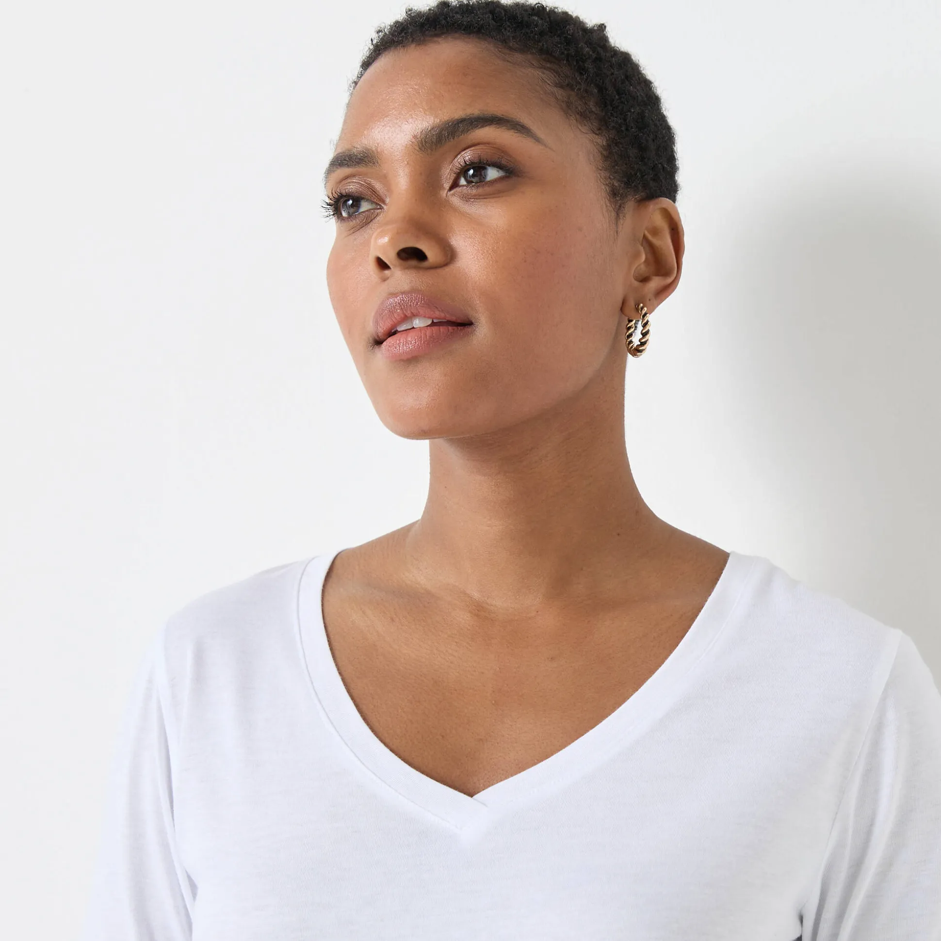 T-shirt met V-hals en lange mouwen