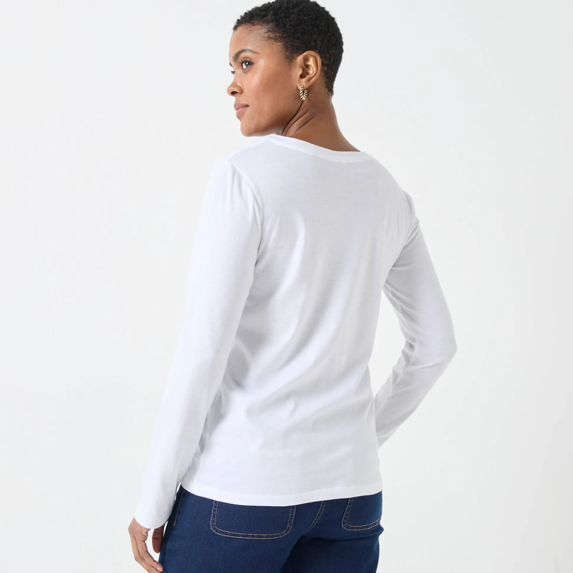 T-shirt met V-hals en lange mouwen