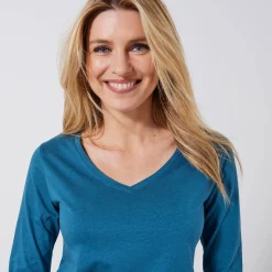 T-shirt met V-hals en lange mouwen