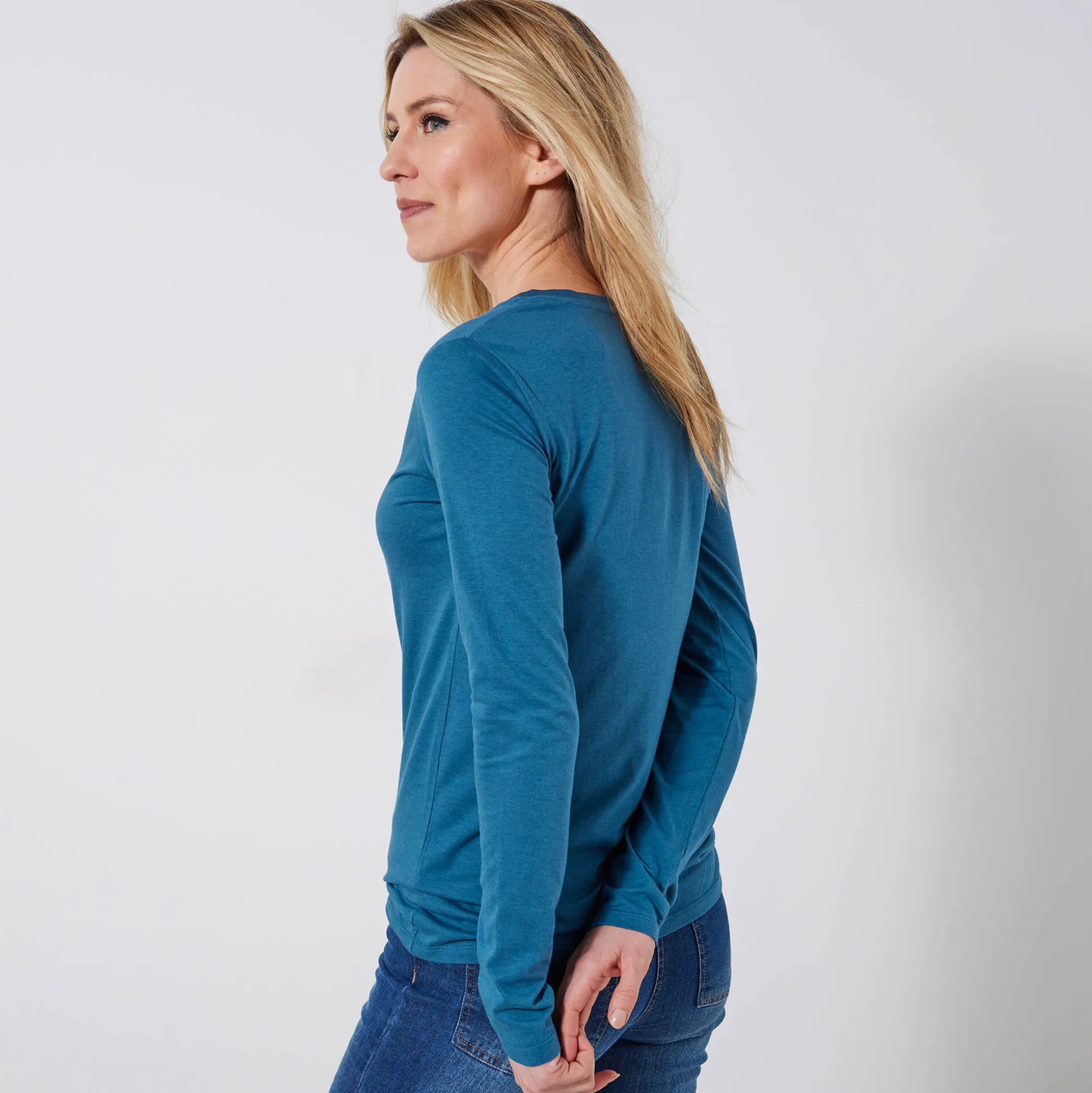 T-shirt met V-hals en lange mouwen