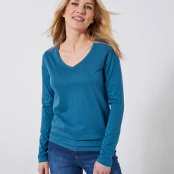 T-shirt met V-hals en lange mouwen