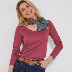 T-shirt met V-hals en lange mouwen