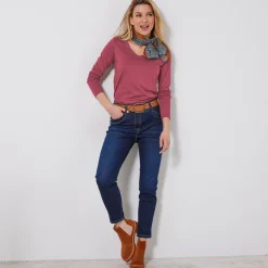 T-shirt met V-hals en lange mouwen