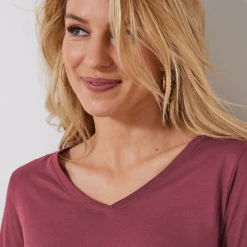 T-shirt met V-hals en lange mouwen