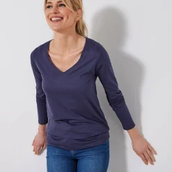 T-shirt met V-hals en lange mouwen