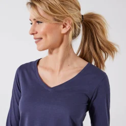 T-shirt met V-hals en lange mouwen