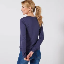 T-shirt met V-hals en lange mouwen