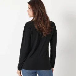 T-shirt met V-hals en lange mouwen in kant
