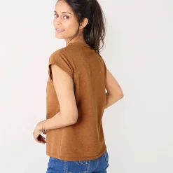 T-shirt met V-hals, glanzend fantasietricot