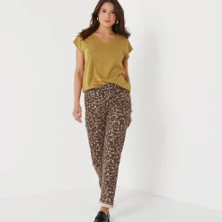 T-shirt met V-hals, glanzend fantasietricot