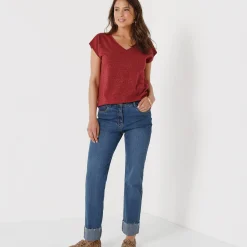 T-shirt met V-hals, glanzend fantasietricot