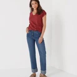 T-shirt met V-hals, glanzend fantasietricot