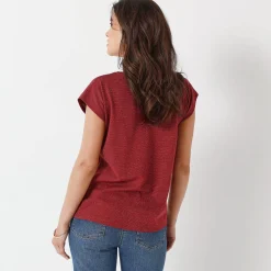 T-shirt met V-hals, glanzend fantasietricot