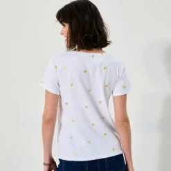 T-shirt met V-hals, goudkleurige hartjesprint