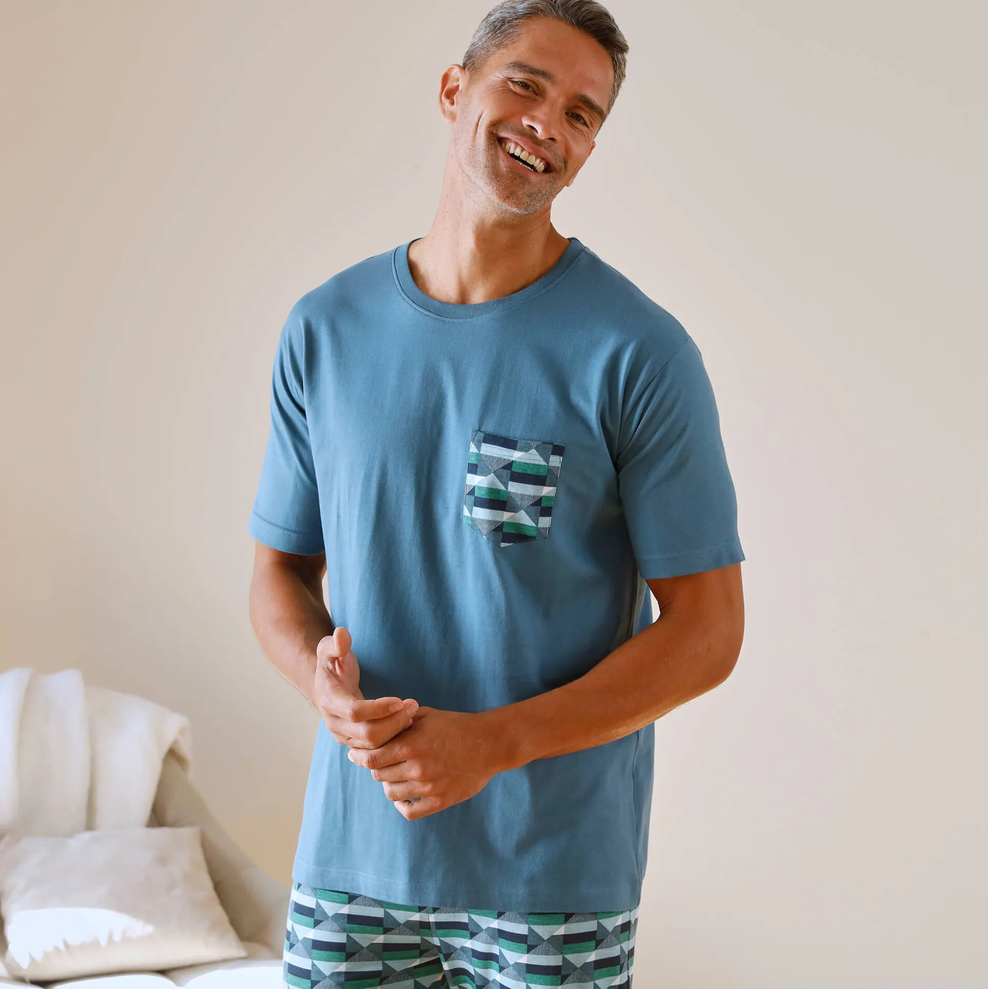 T-shirt pyjama manches courtes bleu