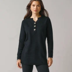 Tunic sweater with Tunisian collar, fancy knit
