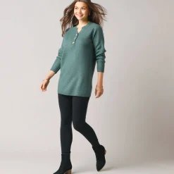 Tunic sweater with Tunisian collar, fancy knit