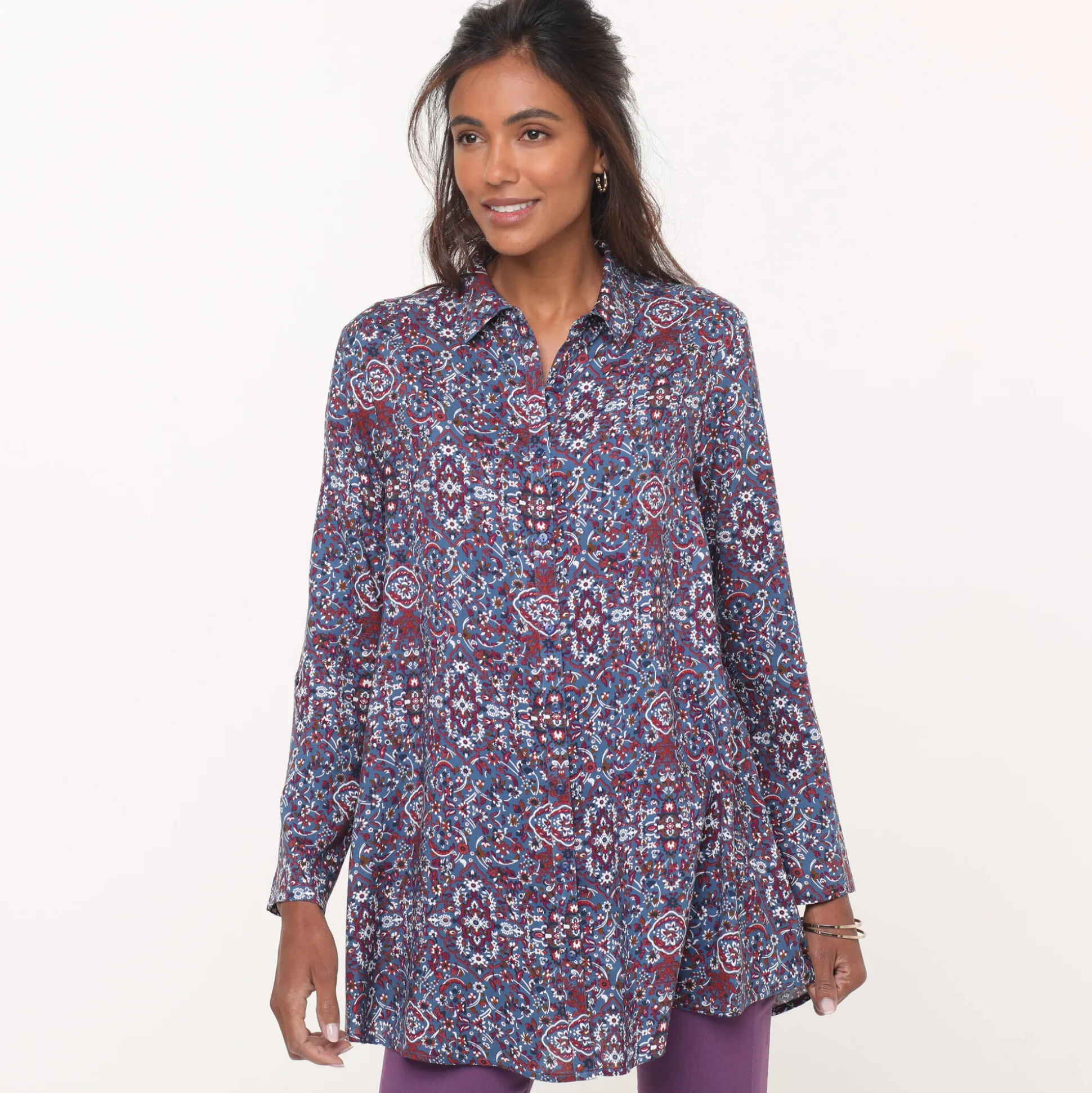 Tuniek met kasjmierprint en hemdkraag