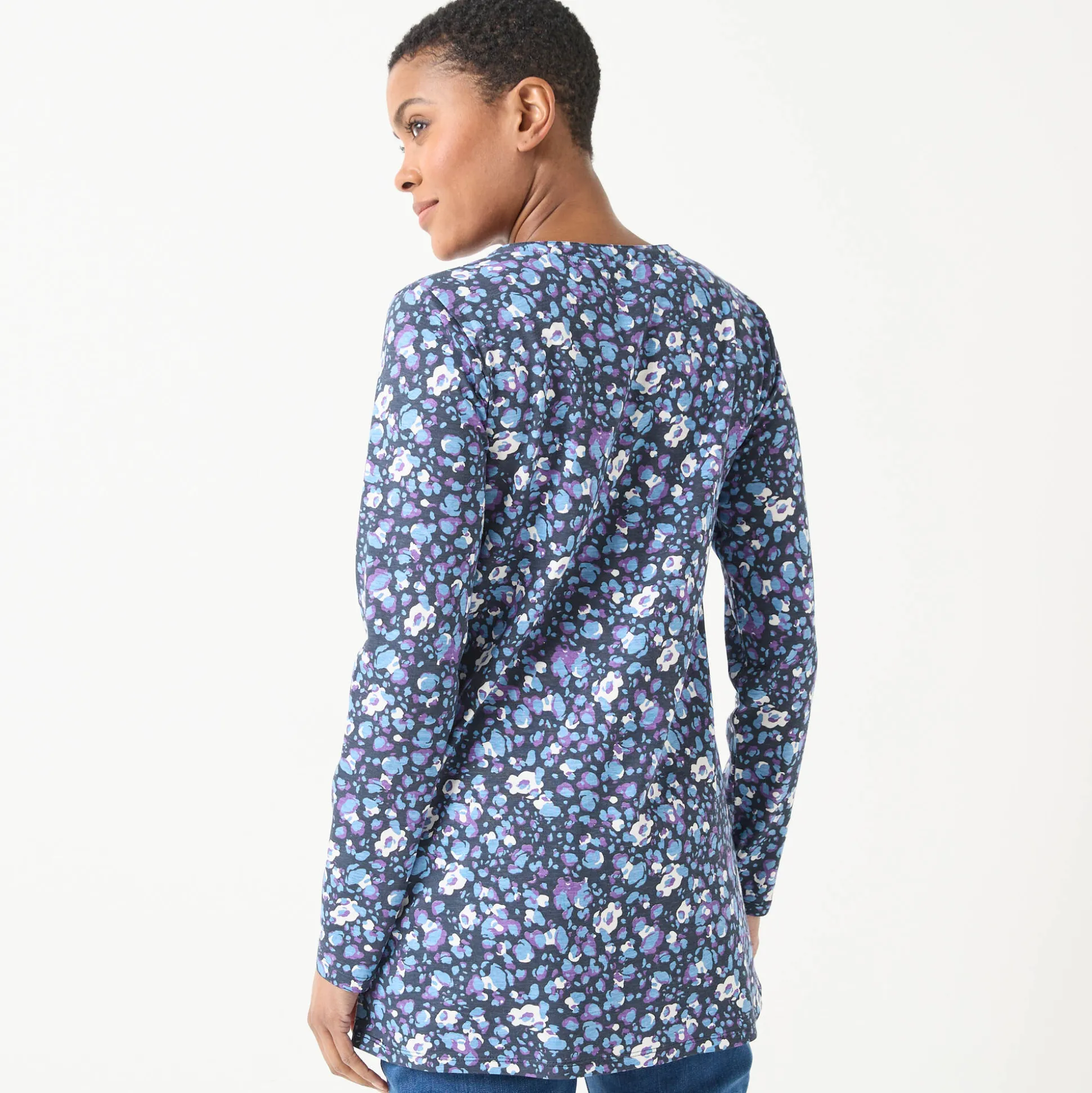 Tuniek met knoopkraag en dierenhuidprint