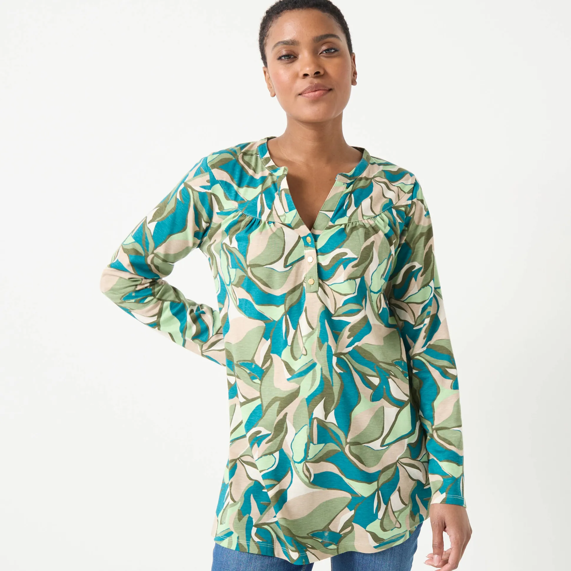 Tuniek met knoopkraag en bloemenprint