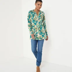 Tuniek met knoopkraag en bloemenprint