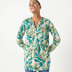 Tuniek met knoopkraag en bloemenprint