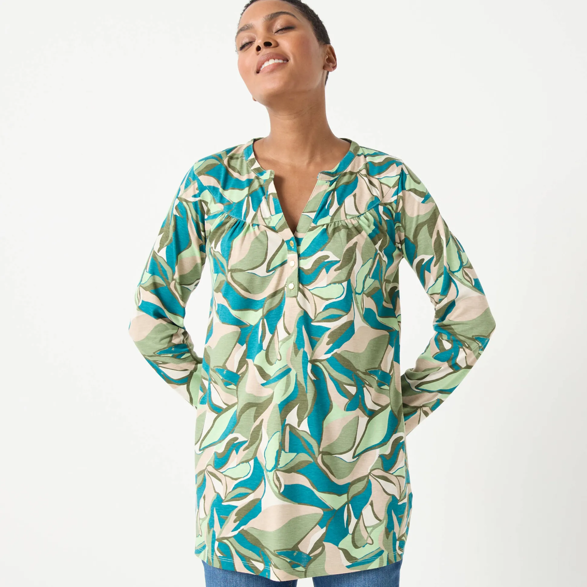 Tuniek met knoopkraag en bloemenprint