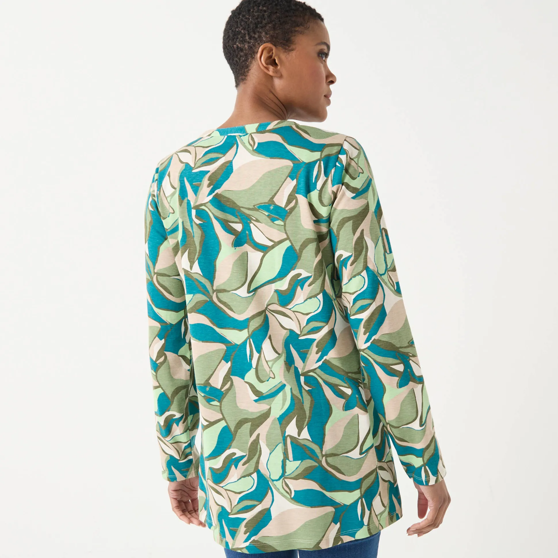 Tuniek met knoopkraag en bloemenprint