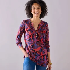 Tuniek met knoopkraag en bloemenprint