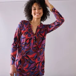 Tuniek met knoopkraag en bloemenprint