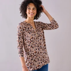 Tuniek met knoopkraag en dierenhuidprint