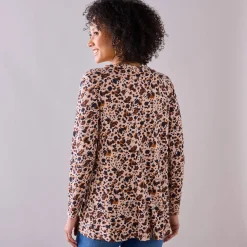 Tuniek met knoopkraag en dierenhuidprint