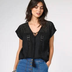 Tuniek met macramé, in katoencrêpe