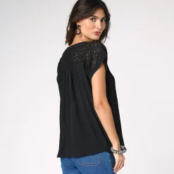 Tuniek met macramé, in katoencrêpe