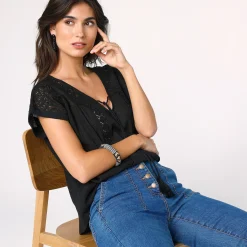 Tuniek met macramé, in katoencrêpe
