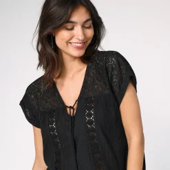 Tuniek met macramé, in katoencrêpe