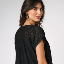 Tuniek met macramé, in katoencrêpe
