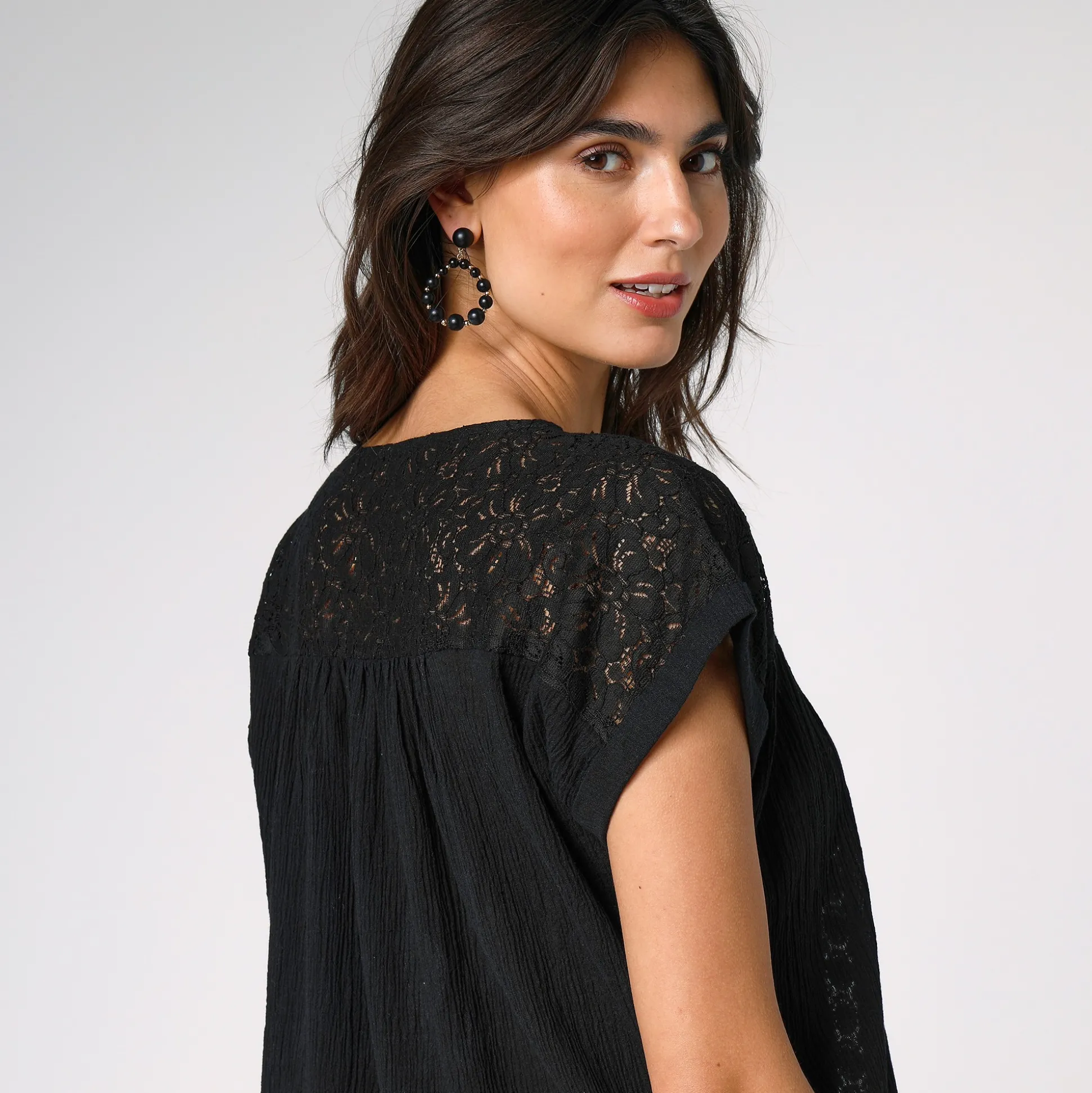 Tuniek met macramé, in katoencrêpe