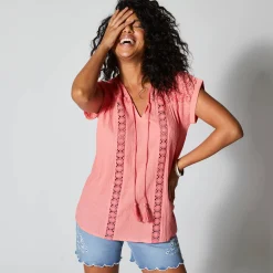 Tuniek met macramé, in katoencrêpe