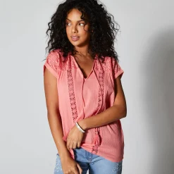 Tuniek met macramé, in katoencrêpe
