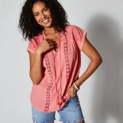 Tuniek met macramé, in katoencrêpe